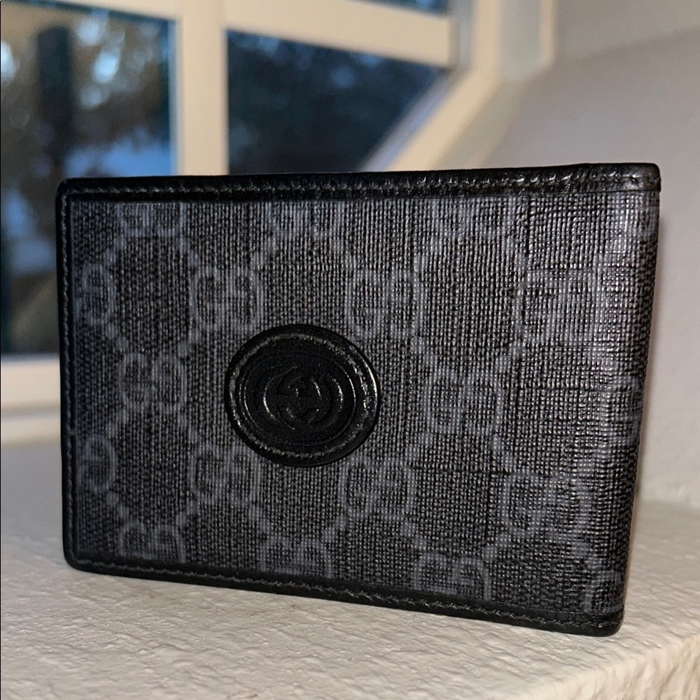 Gucci Black and Gray Wallet with Monogram Pattern